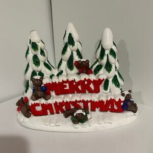 Hand painted Plaster Merry Christmas light up Decoration Teddy Bears